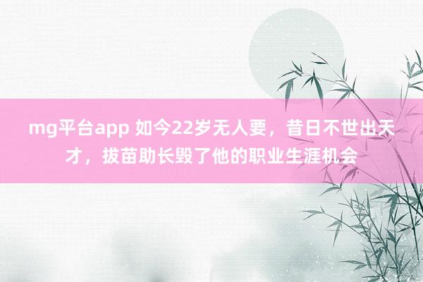 mg平台app 如今22岁无人要，昔日不世出天才，拔苗助长毁了他的职业生涯机会